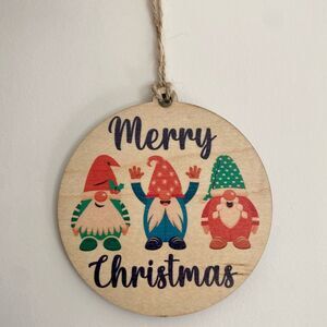 MERRY CHRISTMAS GNOMES wooden Christmas ornament
